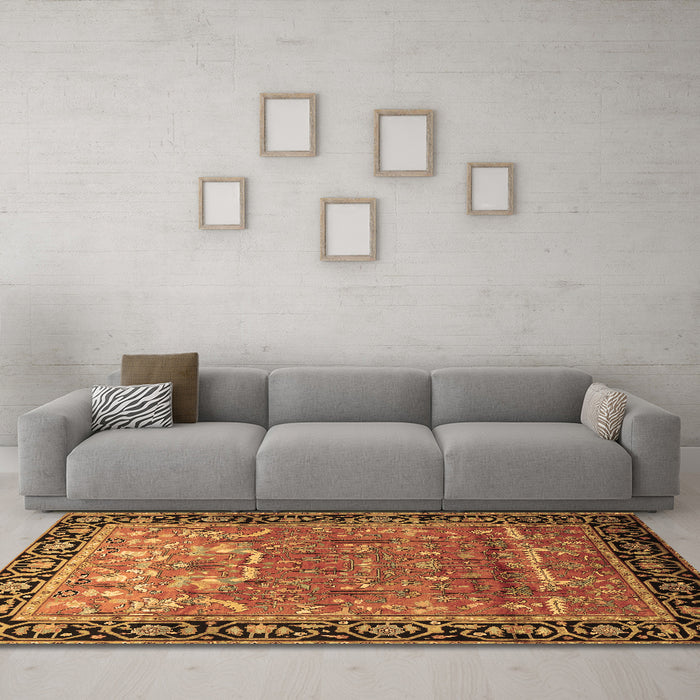 Machine Washable Persian Brown Traditional Rug in a Living Room,, wshtr1550brn