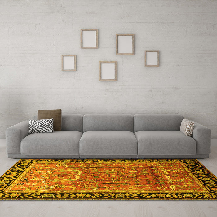 Machine Washable Persian Yellow Traditional Rug in a Living Room, wshtr1550yw