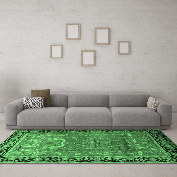 Machine Washable Persian Emerald Green Traditional Area Rugs in a Living Room,, wshtr1550emgrn