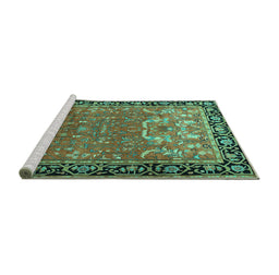 Sideview of Machine Washable Persian Turquoise Traditional Area Rugs, wshtr1550turq