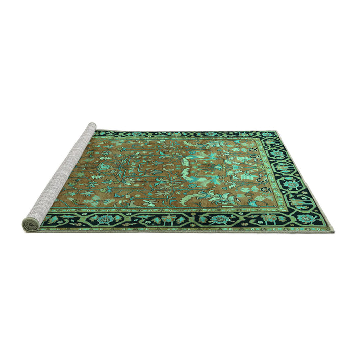 Sideview of Machine Washable Persian Turquoise Traditional Area Rugs, wshtr1550turq