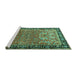 Sideview of Machine Washable Persian Turquoise Traditional Area Rugs, wshtr1550turq