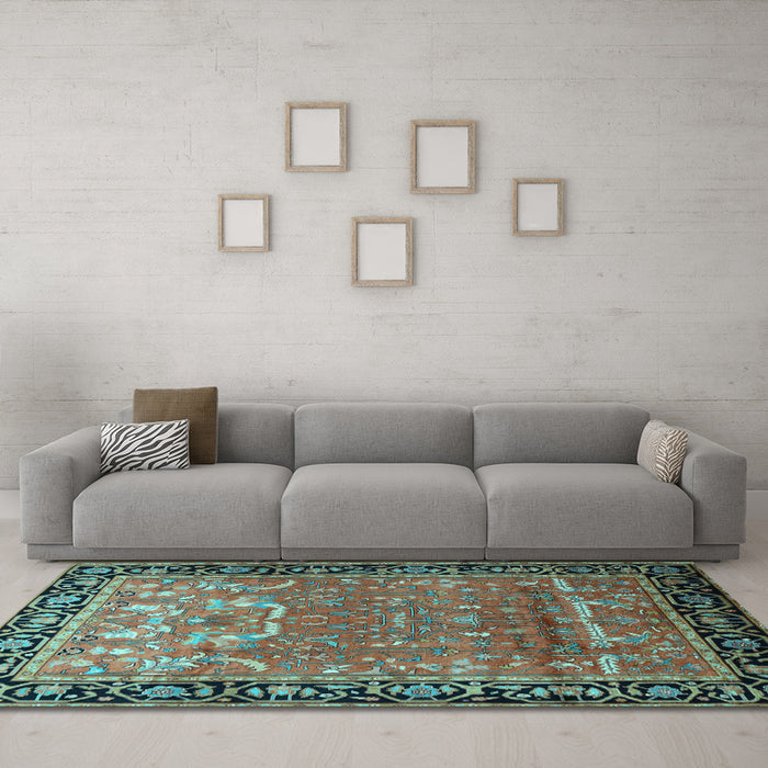 Machine Washable Persian Light Blue Traditional Rug in a Living Room, wshtr1550lblu