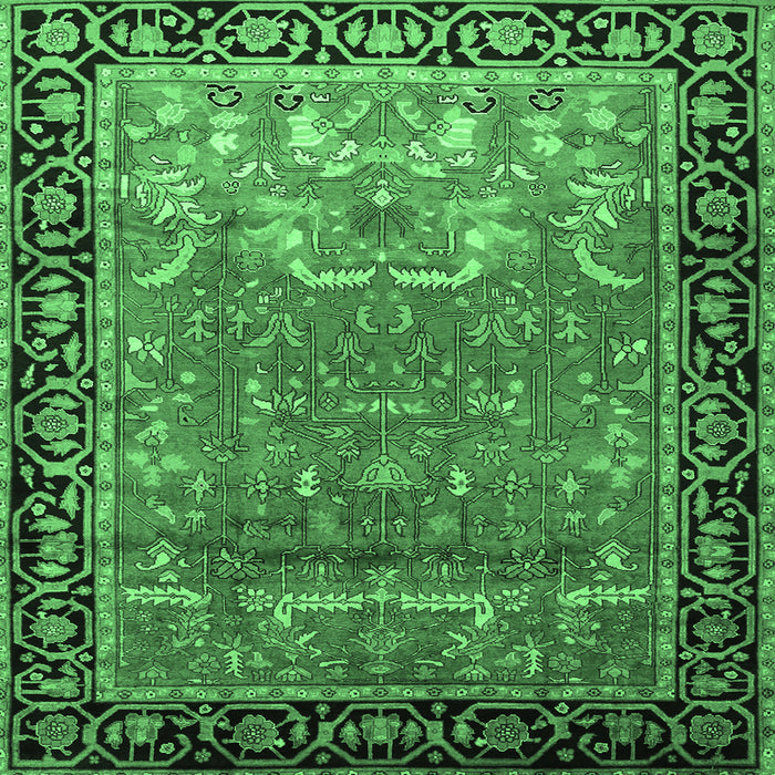 Square Persian Emerald Green Traditional Rug, tr1550emgrn