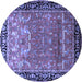 Round Machine Washable Persian Blue Traditional Rug, wshtr1550blu