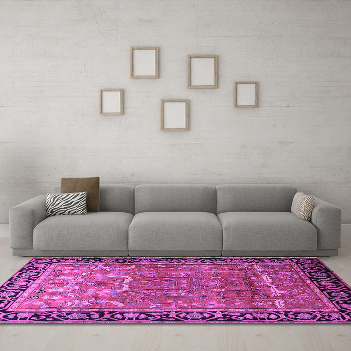 Machine Washable Persian Purple Traditional Area Rugs in a Living Room, wshtr1550pur
