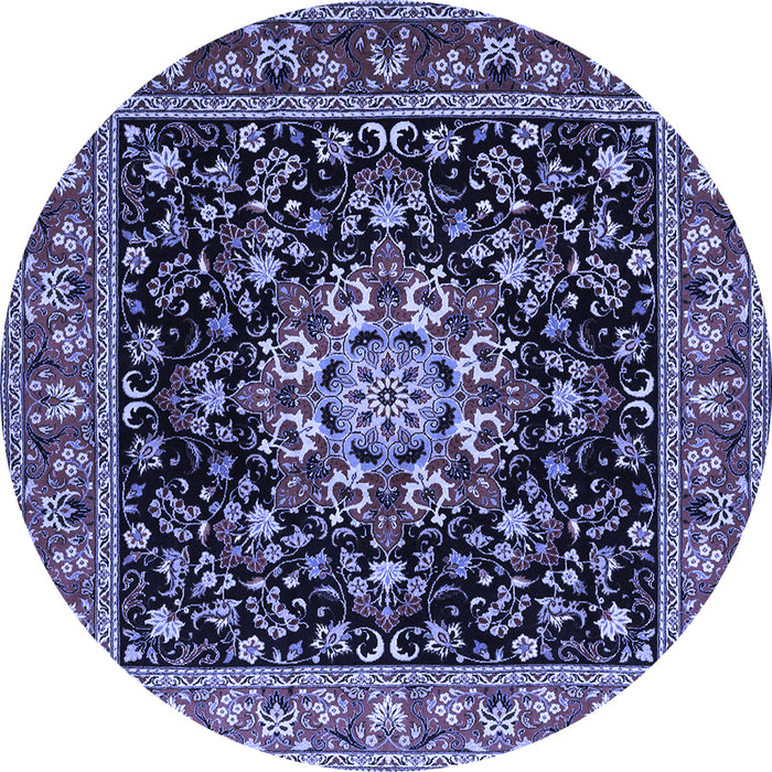 Round Machine Washable Persian Blue Traditional Rug, wshtr1551blu