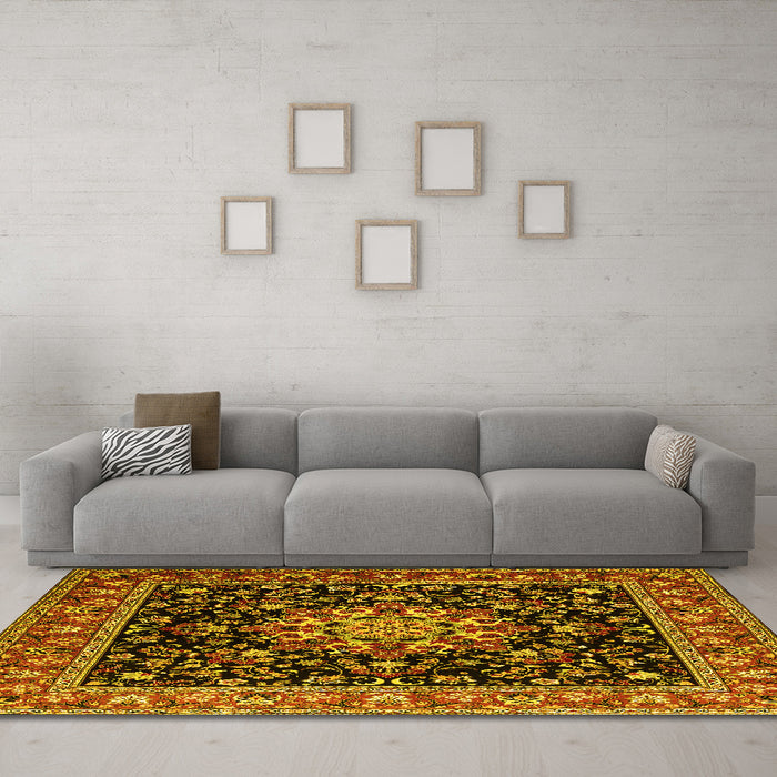 Machine Washable Persian Yellow Traditional Rug in a Living Room, wshtr1551yw