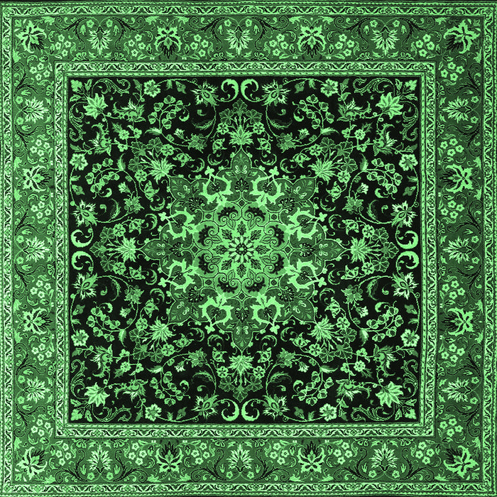 Square Machine Washable Persian Emerald Green Traditional Area Rugs, wshtr1551emgrn