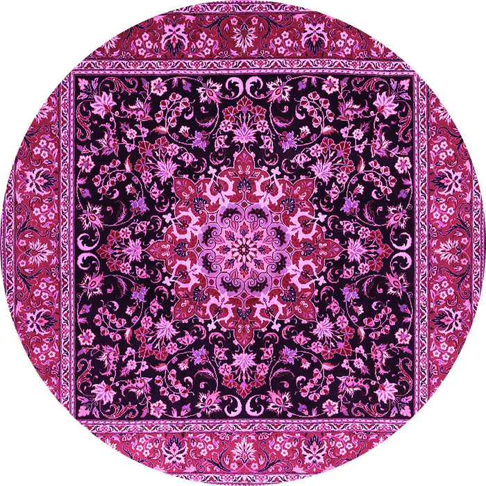 Round Machine Washable Persian Pink Traditional Rug, wshtr1551pnk