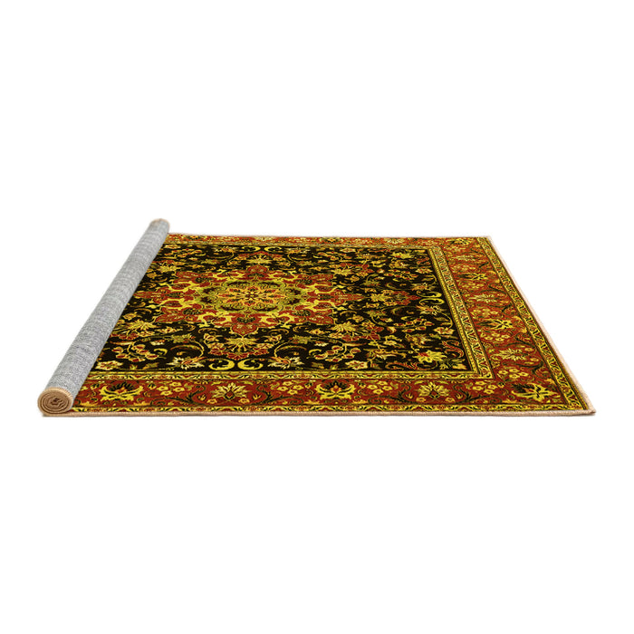 Sideview of Machine Washable Persian Yellow Traditional Rug, wshtr1551yw