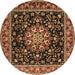 Round Machine Washable Persian Brown Traditional Rug, wshtr1551brn