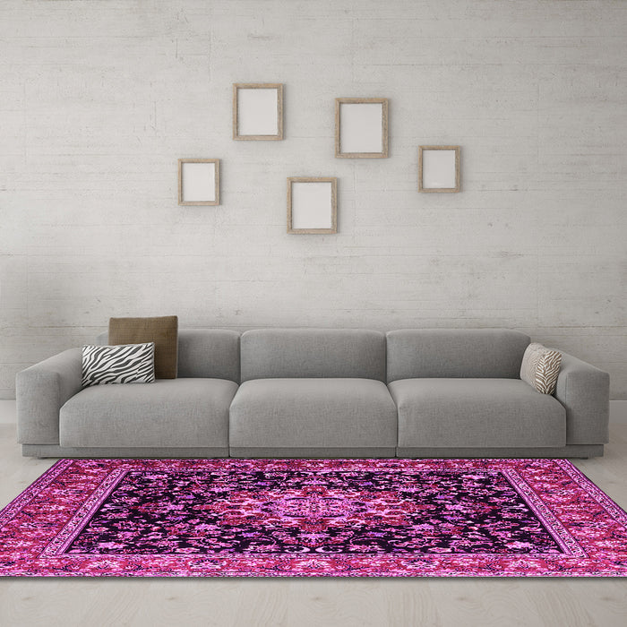 Machine Washable Persian Pink Traditional Rug in a Living Room, wshtr1551pnk