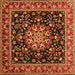 Round Machine Washable Persian Orange Traditional Area Rugs, wshtr1551org