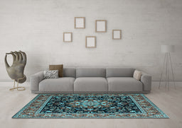 Machine Washable Persian Light Blue Traditional Rug in a Living Room, wshtr1551lblu