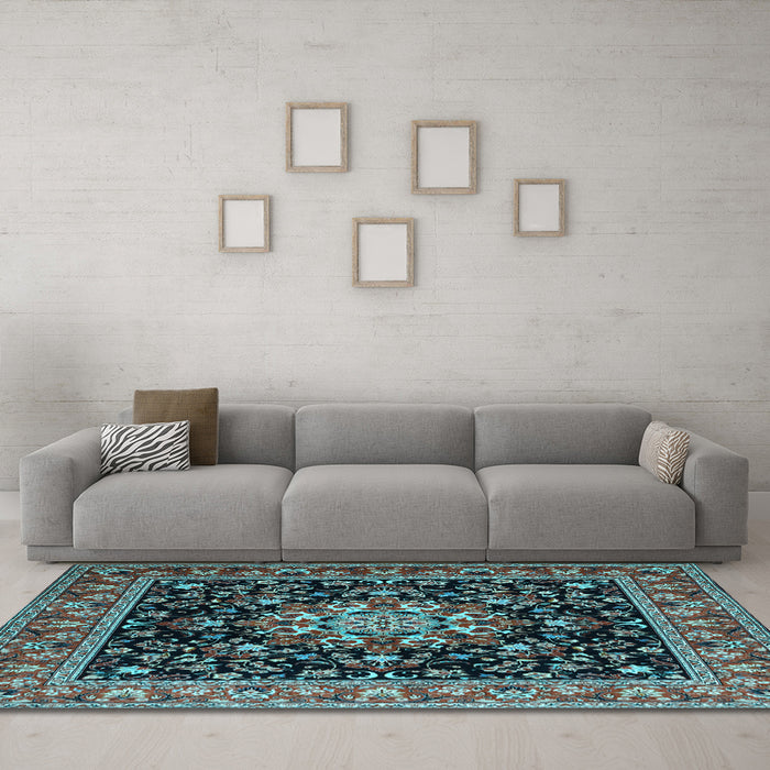 Machine Washable Persian Light Blue Traditional Rug in a Living Room, wshtr1551lblu