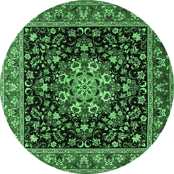 Round Persian Emerald Green Traditional Rug, tr1551emgrn