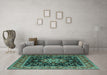 Machine Washable Persian Turquoise Traditional Area Rugs in a Living Room,, wshtr1551turq