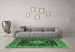 Machine Washable Persian Emerald Green Traditional Area Rugs in a Living Room,, wshtr1551emgrn