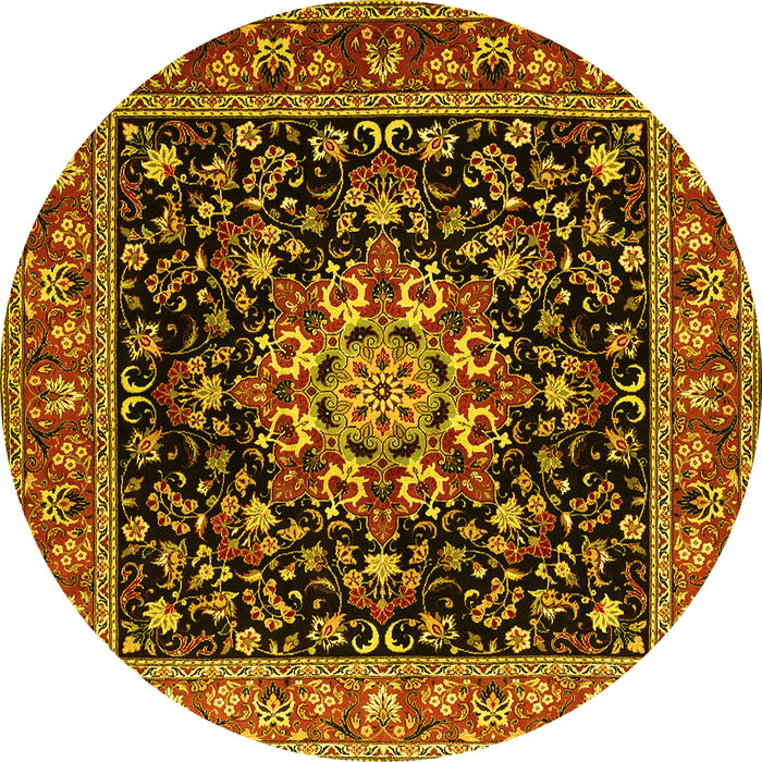 Round Machine Washable Persian Yellow Traditional Rug, wshtr1551yw