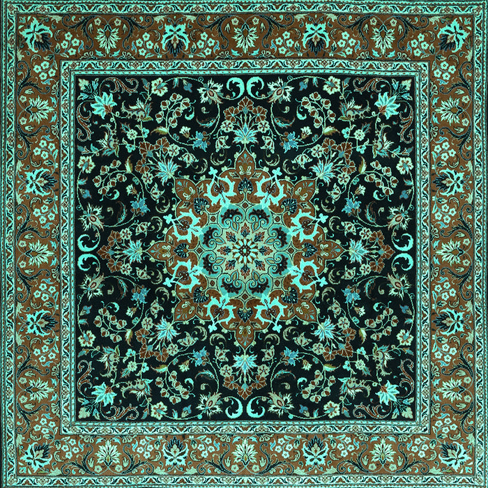 Square Machine Washable Persian Turquoise Traditional Area Rugs, wshtr1551turq