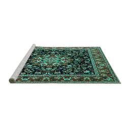 Sideview of Machine Washable Persian Turquoise Traditional Area Rugs, wshtr1551turq