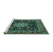 Sideview of Machine Washable Persian Turquoise Traditional Area Rugs, wshtr1551turq