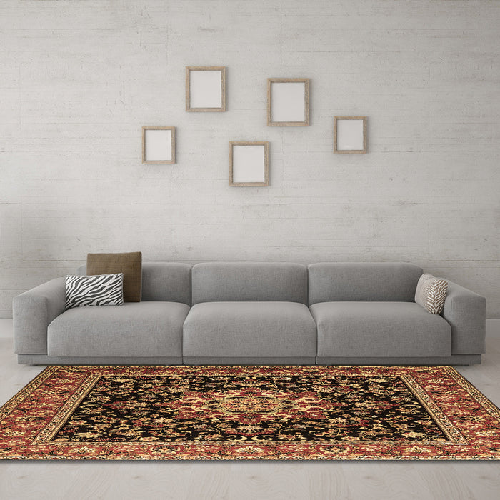 Machine Washable Persian Brown Traditional Rug in a Living Room,, wshtr1551brn