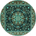 Round Machine Washable Persian Turquoise Traditional Area Rugs, wshtr1551turq