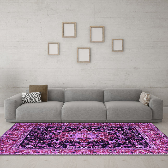 Machine Washable Persian Purple Traditional Area Rugs in a Living Room, wshtr1551pur