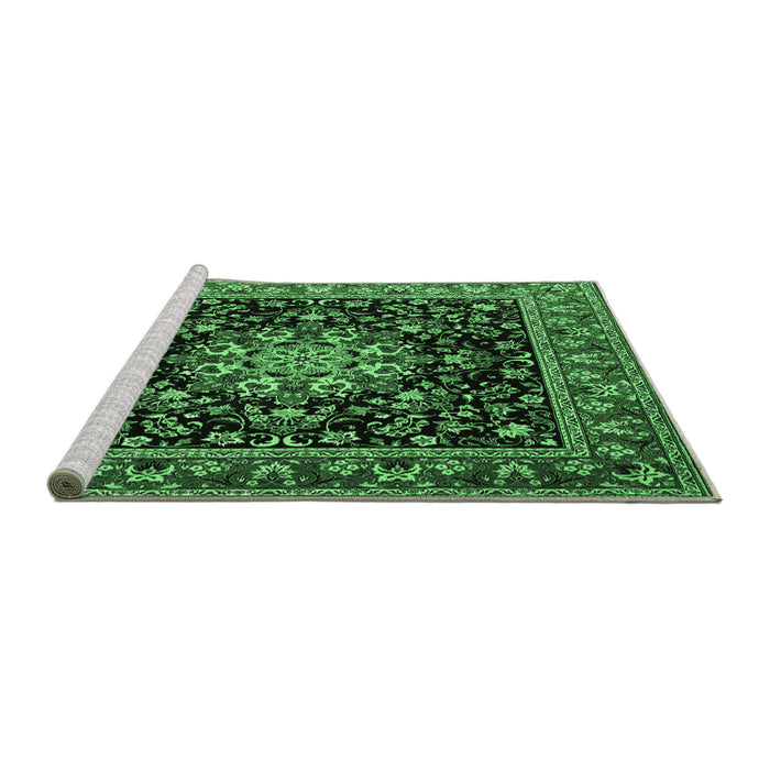 Sideview of Machine Washable Persian Emerald Green Traditional Area Rugs, wshtr1551emgrn
