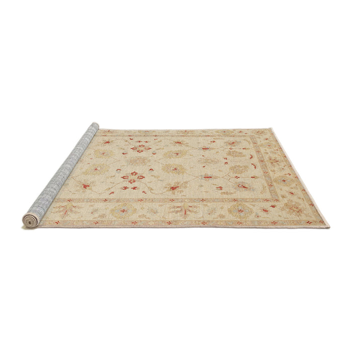 Sideview of Machine Washable Traditional Khaki Gold Rug, wshtr1552