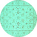 Round Machine Washable Persian Turquoise Traditional Area Rugs, wshtr1552turq