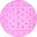 Round Machine Washable Persian Pink Traditional Rug, wshtr1552pnk