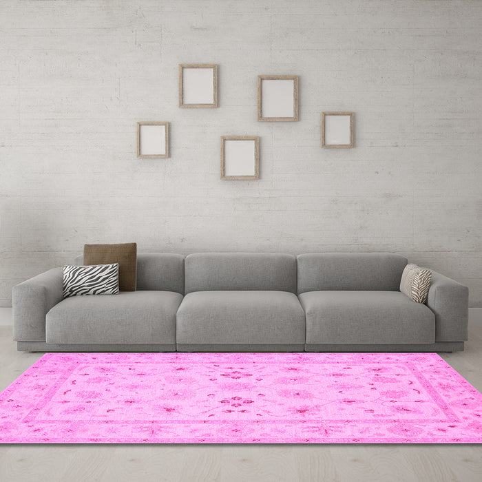 Machine Washable Persian Pink Traditional Rug in a Living Room, wshtr1552pnk