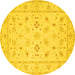 Round Machine Washable Persian Yellow Traditional Rug, wshtr1552yw