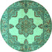 Round Machine Washable Persian Turquoise Traditional Area Rugs, wshtr1553turq