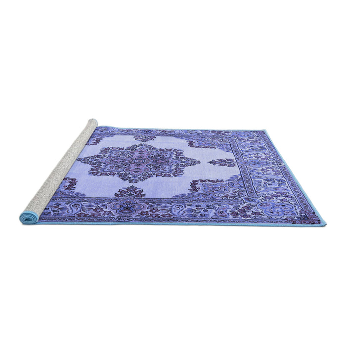 Sideview of Machine Washable Persian Blue Traditional Rug, wshtr1553blu