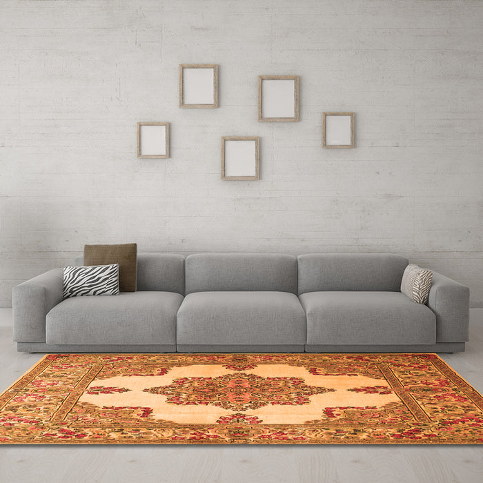 Machine Washable Persian Orange Traditional Area Rugs in a Living Room, wshtr1553org