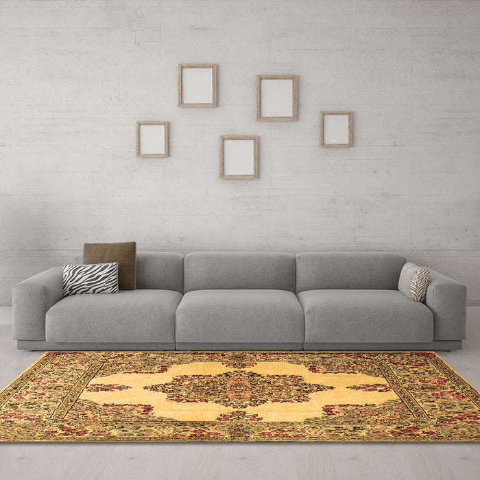 Machine Washable Persian Brown Traditional Rug in a Living Room,, wshtr1553brn