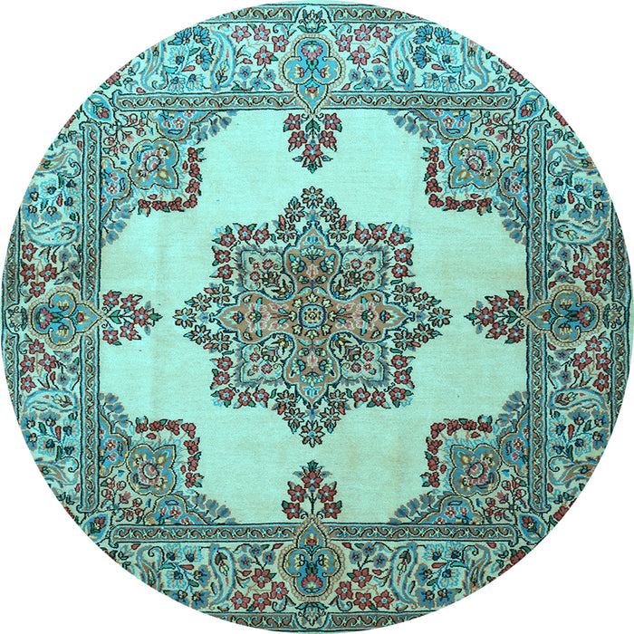 Round Machine Washable Persian Light Blue Traditional Rug, wshtr1553lblu