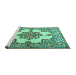 Sideview of Machine Washable Persian Turquoise Traditional Area Rugs, wshtr1553turq