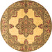 Round Persian Brown Traditional Rug, tr1553brn