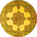 Round Machine Washable Persian Yellow Traditional Rug, wshtr1553yw