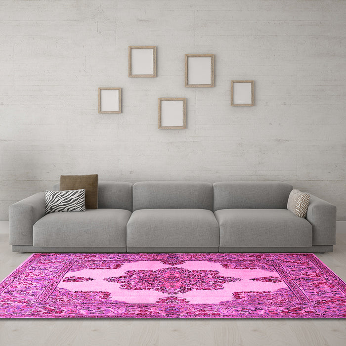 Machine Washable Persian Pink Traditional Rug in a Living Room, wshtr1553pnk