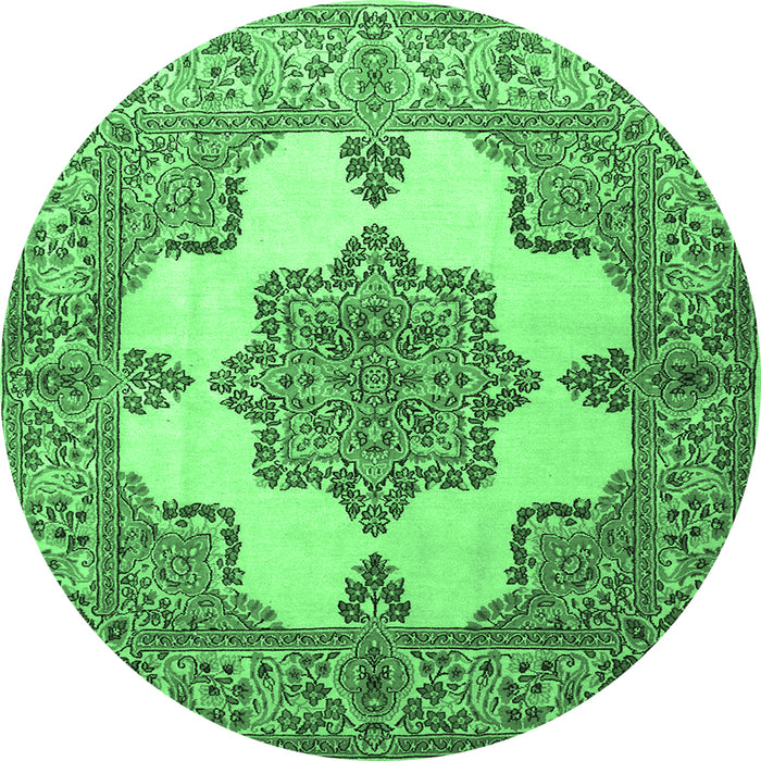 Round Machine Washable Persian Emerald Green Traditional Area Rugs, wshtr1553emgrn