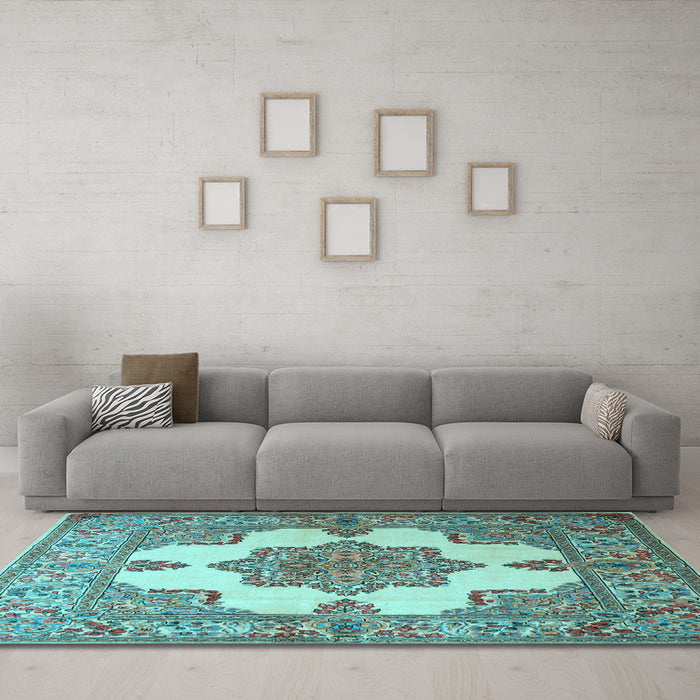 Machine Washable Persian Light Blue Traditional Rug in a Living Room, wshtr1553lblu