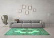 Machine Washable Persian Turquoise Traditional Area Rugs in a Living Room,, wshtr1553turq