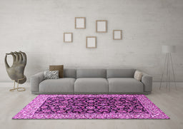 Machine Washable Persian Pink Traditional Rug in a Living Room, wshtr1554pnk