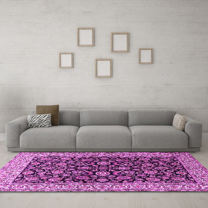 Machine Washable Persian Pink Traditional Rug in a Living Room, wshtr1554pnk